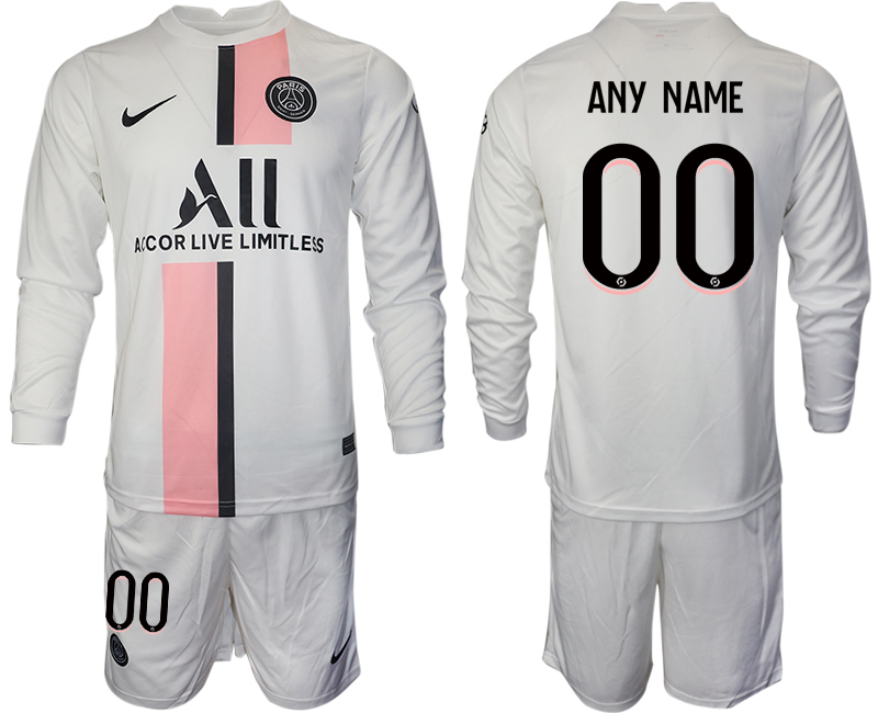 Men 2021-2022 Club Paris St German away white Long Sleeve customized Soccer Jersey->customized soccer jersey->Custom Jersey